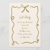 Hand Drawn Gold Bow Ribbon Border New Years Party Kaart (Voorkant)