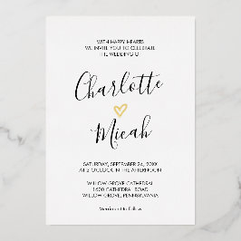 Hand Drawn Gold Foil Heart Wedding Folie Uitnodiging