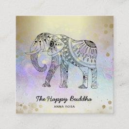 *~* Hand Drawn Gold Yoga Elephant Pattern Buddha Vierkante Visitekaartje