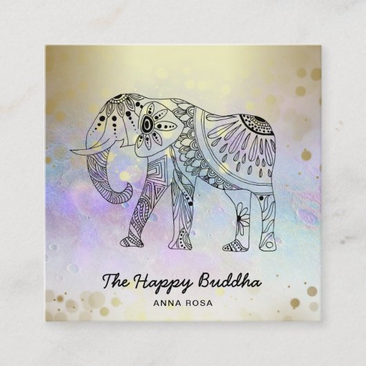 *~* Hand Drawn Gold Yoga Elephant Pattern Buddha Vierkante Visitekaartje (Voorkant)