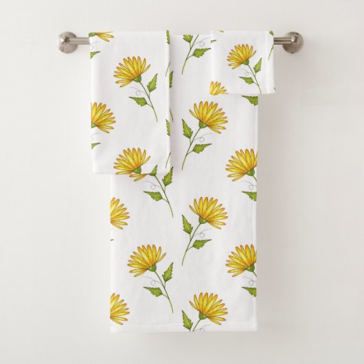 Hand Drawn Golden Yellow Daisy Pattern Bad Handdoek (Insitu)
