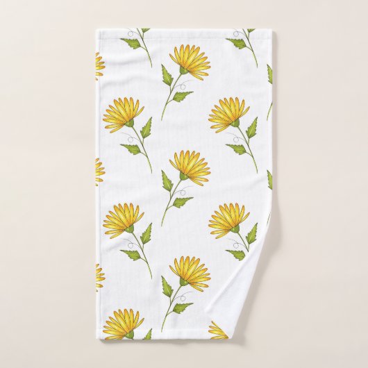Hand Drawn Golden Yellow Daisy Pattern Bad Handdoek (Handdoek)