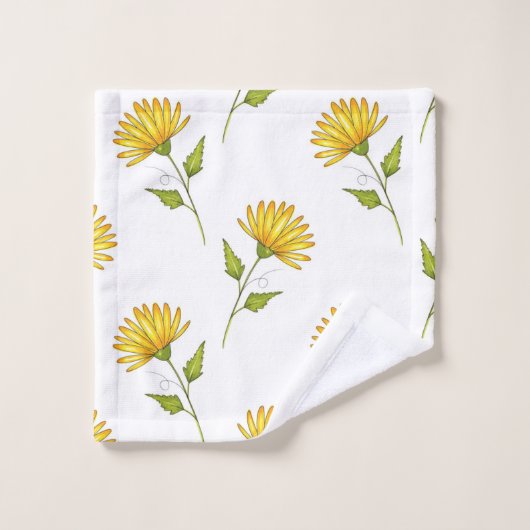 Hand Drawn Golden Yellow Daisy Pattern Bad Handdoek (Wasdoekje)