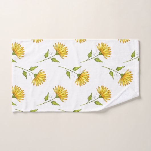 Hand Drawn Golden Yellow Daisy Pattern Bad Handdoek (Handdoek)