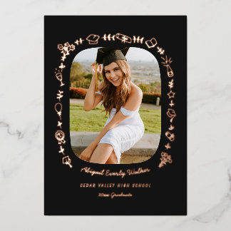 Hand Drawn Grad Announcement Foil Card with Photo  Folie Uitnodiging