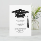 Hand Drawn Graduation Cap Elegant Grad Party Kaart (Staand voorkant)