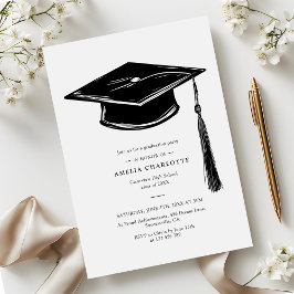 Hand Drawn Graduation Cap Elegant Grad Party Kaart