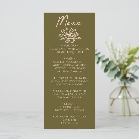  Hand Drawn Grasslands Cream Floral Wedding Menu  (Staand voorkant)