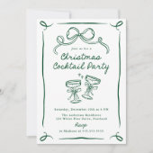 Hand-Drawn Green Bow Christmas Cocktail Party Kaart (Voorkant)