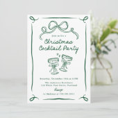 Hand-Drawn Green Bow Christmas Cocktail Party Kaart (Staand voorkant)