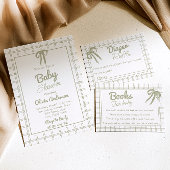Hand Drawn Green Bow Gingham Neutral Baby Shower Kaart