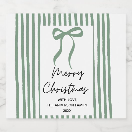 Hand drawn green Bow Merry Christmas Bier Etiket (Enkel label)
