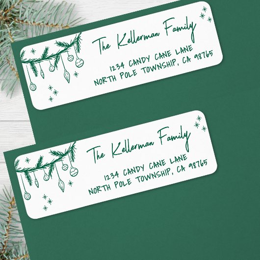 Hand Drawn Green Christmas Return Address Etiket