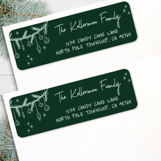 Hand Drawn Green Christmas Return Address Etiket