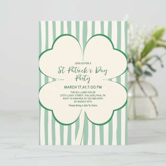 Hand Drawn Green Clover & Stripes St Patrick's Day Kaart (Staand voorkant)