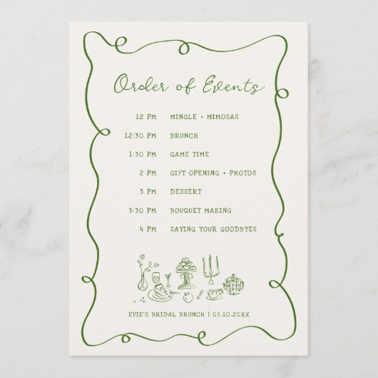 Hand Drawn Green Lijst Bruids Brunch Dag van de Ev Programmakaart (Voorkant)