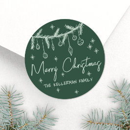 Hand Drawn Green Merry Christmas Ronde Sticker