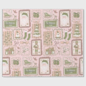 Hand Drawn green peach christmas custom name Cadeaupapier (Vlak)