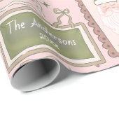 Hand Drawn green peach christmas custom name Cadeaupapier (Rol Hoek)