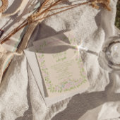 Hand Drawn Green Pink Bow Floral QR Code Wedding Kaart