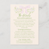 Hand Drawn Green Pink Bow Floral Wedding Details  Informatiekaartje (Voorkant)
