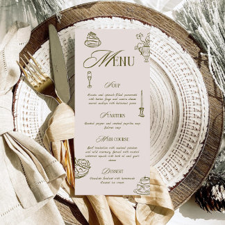 Hand Drawn Green Retro Illustrated Dinner Wedding Menu