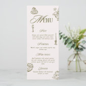 Hand Drawn Green Retro Illustrated Dinner Wedding Menu (Staand voorkant)