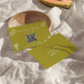 Hand Drawn Green Romantic QR Code Wedding RSVP Kaartje