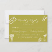 Hand Drawn Green Romantic Whimsy Wedding RSVP Kaartje (Voorkant)