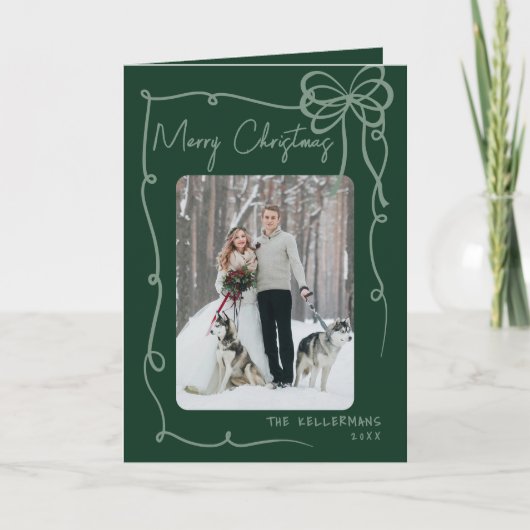 Hand Drawn Green Whimsical Merry Christmas Feestdagen Kaart (Voorkant)