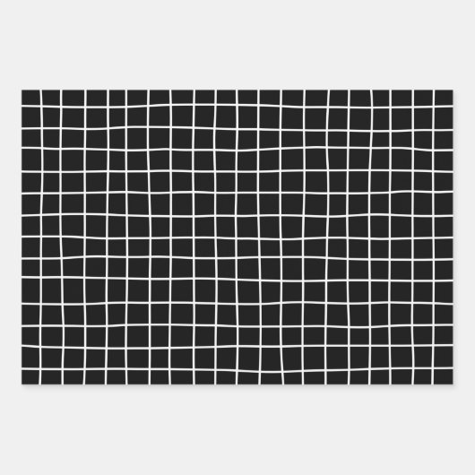 Hand Drawn Grid Pattern White Gray Black  Inpakpapier Vel (Voorkant 3)