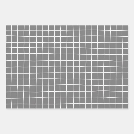 Hand Drawn Grid Pattern White Gray Black Inpakpapier Vel (Voorkant 2)