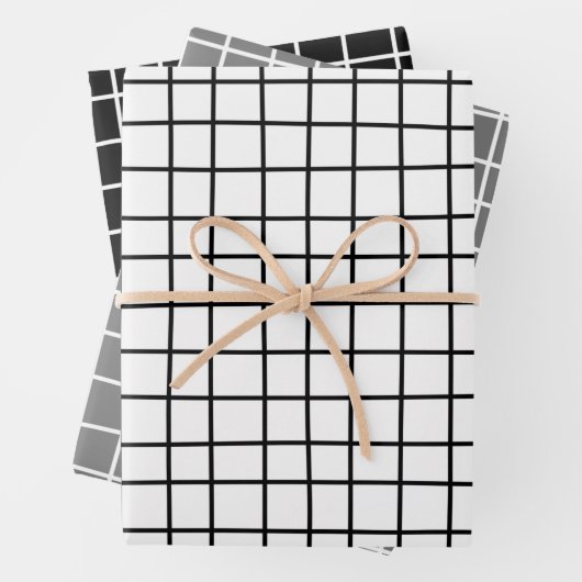 Hand Drawn Grid Pattern White Gray Black Inpakpapier Vel (In situ)