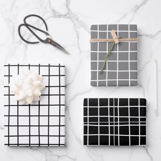 Hand Drawn Grid Pattern White Gray Black  Inpakpapier Vel (Voorkant)
