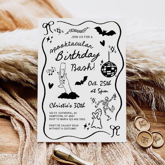 Hand Drawn Halloween Adult Birthday Party Kaart