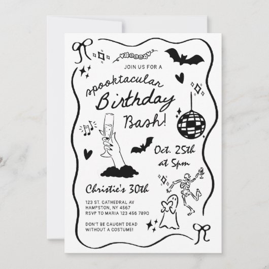 Hand Drawn Halloween Adult Birthday Party Kaart (Voorkant)