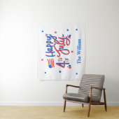 Hand Drawn Happy, 4 juli, rood wit en blauw Wandkleed (In situ)