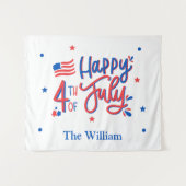 Hand Drawn Happy, 4 juli, rood wit en blauw Wandkleed (Voorkant (horizontaal))