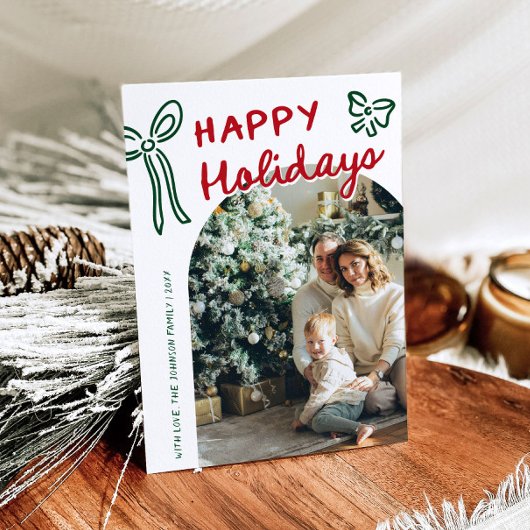 Hand Drawn Happy Holidays Arch Photo Christmas Feestdagenkaart