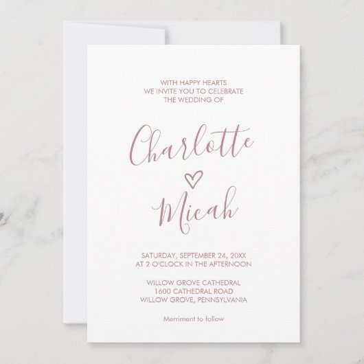 Hand Drawn Heart | Blush roze de bruiloft van Kaart (Voorkant)