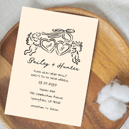 hand drawn heart couple Whimsical Wedding Kaart