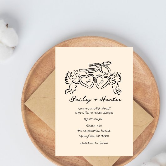 hand drawn heart couple Whimsical Wedding Kaart