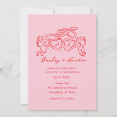 hand drawn heart couple Whimsical Wedding Kaart (Voorkant)