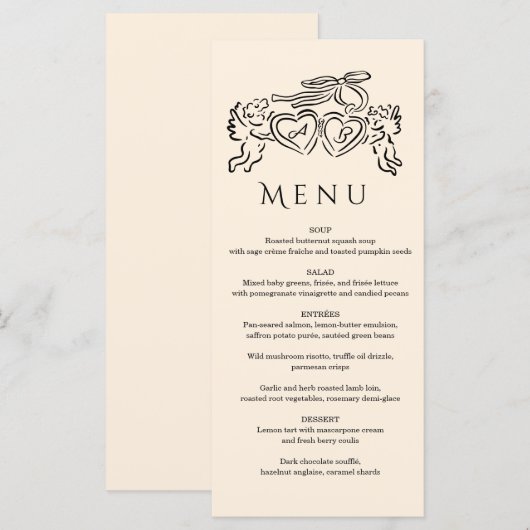 hand drawn heart couple Whimsical Wedding  Menu (Voorkant / Achterkant)