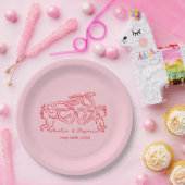 hand drawn heart couple whimsical wedding papieren bordje (Feest)