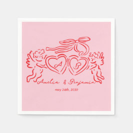 hand drawn heart couple whimsical wedding servet