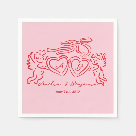 hand drawn heart couple whimsical wedding servet (Voorkant)