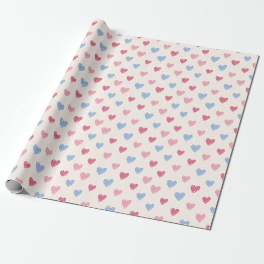 Hand Drawn Heart Doodle Pattern Cadeaupapier (Uitgerold)