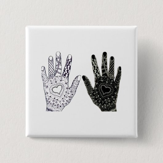 Hand Drawn Heart Doodled Hands Vierkante Button 5,1 Cm (Voorkant)
