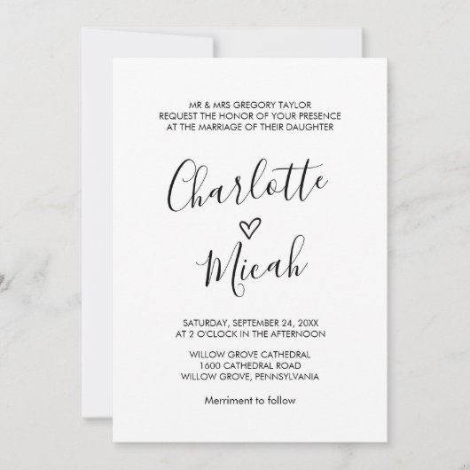 Hand Drawn Heart Formal Wedding Kaart (Voorkant)